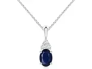[Angara] Natural Oval Sapphire Solitaire Pendant Necklace with Trio Diamond in Sterling Silver/14ct Solid Gold for Women | September Birthstone Jewellery for Her