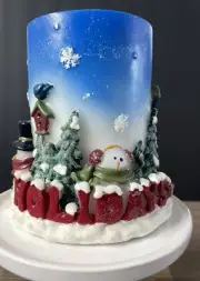 Large 5 1/2 “ By 4” Christimas Candle With snowmen’s And Holiday Themes