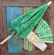 Authentic Mexican Set Sombrilla / Abanico Cute Lace Parasol Sun Hecho a Mano