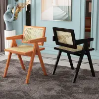 在飛比找蝦皮購物優惠-實木藤編椅子歐式餐椅北歐日式家用休閑網紅名宿藤編椅子