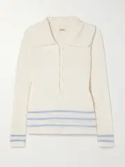[BODE] BODE - Quincy Striped Linen-blend Polo Shirt - White - small small White