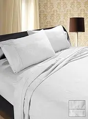 Ramesses 1200 Thread Count Jacquard Egyptian Cotton Summer Weight Sateen Sheet Set, King, White