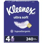 Kleenex Ultra Soft Facial Tissues, 4 Cube Boxes, 60 Tissues per Box, 3-Ply
