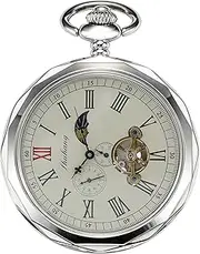 [TREEWETO] Mechanical Pocket Watches Roman Numerals Open Face with Chain Men 24-Hour Moon Sun + Box