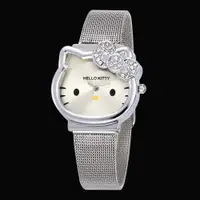 在飛比找蝦皮購物優惠-韓系Hello Kitty銀色水鑽手錶 女士可愛鋼帶手鏈表時