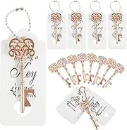 Key Bottle Opener, 50Pcs Key Shape Beer Bottle Opener Metal Crown Beer Opener Keychain Vintage Key Beer Opener with Tag Card and Chain for Engagement Christmas Birthday Party (Rose Gold)