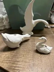 CERAMIC BISQUE SET OF THREE GEESE/SWAN 1" 2" 3 1/2" READY TO PAINT