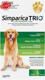 Flea, Tick and Worming Chews for Dogs 20.1-40 Kg, Green (Pack of 6)