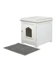 [PaWz] Cat Litter Box Mat Fully Enclosed Toilet Odour Control Basin Wooden in White