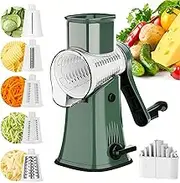 Rotary Cheese Grater, 5 in 1 Table Top Drum Grater, Manual Kitchen Mandoline Vegetable Slicer, Rotary Grater Slicer for Fruit, Nuts,Vegetables (Green)