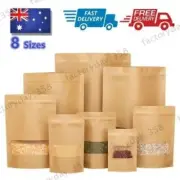 Kraft Paper Bag With Window Stand Up Zip Lock Seal Resealable Food Storage Pouch