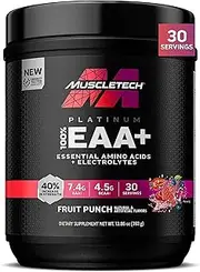 MuscleTech | Platinum 100% EAA+| Essential Amino Acids| Muscle Strength Builder for Men & Women | Workout Supplement | Fruit Punch | 13.8 oz | 30 Servings