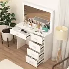 Modern Dressing Table White Make up Desk 5 Drawers Vanity Set W/ Lighted Mirror