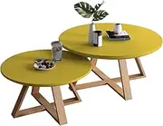 Modern Minimalist Yellow Nest Coffee Table Set of 2 Solid Round End Table for Living Room Bedroom Balcony Easy Assembly 80cm + 60cm Size