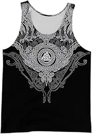 [yayoitimes] Norse Mythology Men Sleeveless T-Shirt,Medieval Gothic 3D Printed Pagan Summer Breathable Mesh Quick Dry Vest