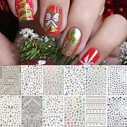 12 Sheets Christmas Nail Art Stickers Decals for Women Kids, Kalolary 3D Design Self-adhesive Stickers DIY Nail Art Tips Stencil for Christmas Party Nail Decorations Accessories