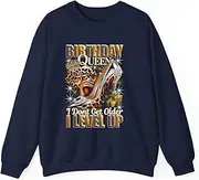 [Generic] Birthday Queen I Dont Get Older I Level Up High Heels Crown Lips Jewelry Womans Birthday Sweatshirt for Adults Crew Neck Long Sleeve Pullover