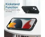 Full Protection Cover for iPhone 13 Mini, 2 Cards PU Leather Case with Ring Holder - Black
