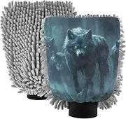 XYMZR Wolf Scary Forest Absorbent Microfiber Car Wash Mitt, Funny Cute Anime Scratch Free for Cars Cleaning, Home Cleaning Mitts, 2 Pack, 10.24” L x 7.09” W