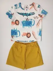 Boys Clothing Jungle Animal Print Tee T-Shirt and Mustard Shorts Set
