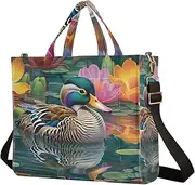 [WOIWB] Women's Shoulder Handbags Mandarin Duck Pool Print, Corduroy Tote Bag Large Capacity Small Size