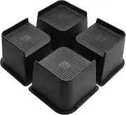 [MQFORU] Bed Risers 4 inch,L Shape Oversized Furniture Risers,Heavy Duty Support to 6000lbs,Wide Opening Bed Lifts for Bed, Couches, Tables, Desks (Black,4pack)
