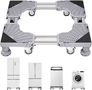 Heavy Duty Fridge Stand Mobile Base , Washing Machine Stand with 8 Locking Wheels and 4 Strong Feet 20"-27", Adjustable Furniture Dolly for Washer, Refrigerator and Dryer