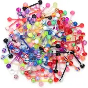 CrazyPiercing 110Pcs Tongue Rings Wholesale 14g Tongue Ring Barbells Assorted