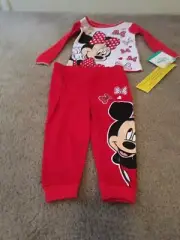 2pcs Disney Minnie Mouse Baby Girls Pajama Set Pant Set Size 12 Months