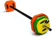 20kg Standard Rubber Coloured Barbell Pump Set with Foam Grip Home Gym Weight Lifting Strength Training Bodybuilding Weightlifting Workout and Exercise