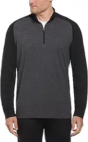 [PGA TOUR] Men's Lux Touch Quarter Zip Golf Pullover, Long Sleeve, Mock Neck, Premium Stretch, Lightweight Heathered Fabric, Iron Caviar HTR