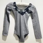 New COTTON ON Clancy Lace Bodysuit In Charcoal Marle Long Sleeve Size Small