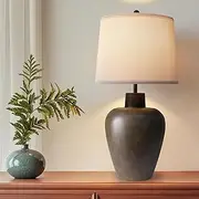 Apsung Vintage Bedside Lamp for Living Room, Brown Table Lamp with Adjustable 3-Color Temperature, Nightstand Light with White Fabric Shade for Bedroom, Living Room, Home Hotel Office (Bulb Included)