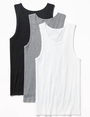 Old Navy Tank Tops Mens Large 3 Pack Black White Gray Go-Dry Soft Washed Cotton