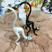 GLASS Animals. Art Murano glass, white and black cat. souvenir. Toy. Handmade