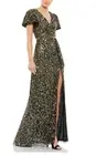 Mac Duggal 5540’s V-neckline Sheath haute couture high slit Sequins Belt Size 14