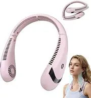 Neck Fan,Neck Fans Cooling,3600mAh Bladeless Foldable Neck Fan,3 Speeds 80 Air Outlets 360°Cooling Airflow Wearable Personal Fan,LED Display Rechargeable Hands Free Fans for Outdoor Travel (Pink)