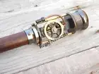 Vintage Retro Style Steam Engine Model Wooden Walking Cane Stick Brass Stave