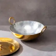 Brass Kadhai Wok 3 Litre with Lid Teflon Free Naturally Non Stick Cookware