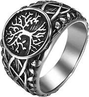 [Cupimatch] Men's Viking Tree of Life Signet Ring: Stainless Steel Nordic Celtic Knot Stamp Ring Tree of Life Stamped Rings Amulet Jewellery for Men Size 62, Non-precious metal