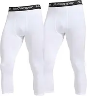[NuCamper] Men's 3/4 Compression Pants Running Leggings Sports Tights Quick Dry Base Layer Bottoms for Basketball Workout