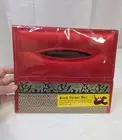 Reed Boho Tissue Box Cover, Natural Reed ECO Sustainable, plush silk, Red