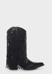 Midnight On A Rideout Fringe Cowboy Boots