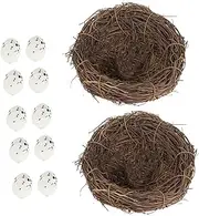 CIMAXIC 1 Set Decorative Artificial Bird Nest with Eggs Realistic Rattan Easter Theme Ornament for Home Decor and Photography Props Including Nests and Eggs