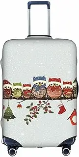 [Pvinnk] Cute Christmas Owls on Branch Print Protective Luggage Cover Elastic Washable Suitcase Protector Travel Gear Protector, White, X-Large