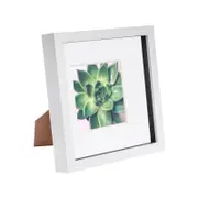 Nicola Spring 8 x 8 3D Shadow Box Photo Frame - Craft Display Picture Frame with 4 x 4 Mount - Glass Aperture - White