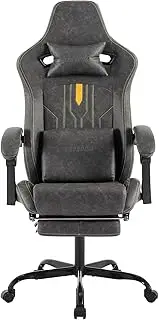 segedom Gaming Chair with Footrest Ergonomic Computer Chair Massage Lumbar Cushion, Racing Video Game Chair Adjustable Rocker Recliner Executive Office Desk Chair Pu Leather for Adults (Grey)