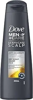 Dove Men+Care Anti-Dandruff Shampoo Dermacare Scalp Dry Scalp Relief 2 in 1 Nourishes and soothes dry scalp 300mL, Black