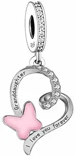 [Mon & Sons] Granddaughter I Love You Forever Heart Grandma Gran Gift Charm Bead Pendant 925 Sterling Silver Dangle Compatible With Pandora Charm Bracelet, Metal