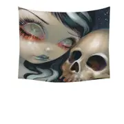Faces of Faery #196 Scary Skull and Gothic Girl Tapestry